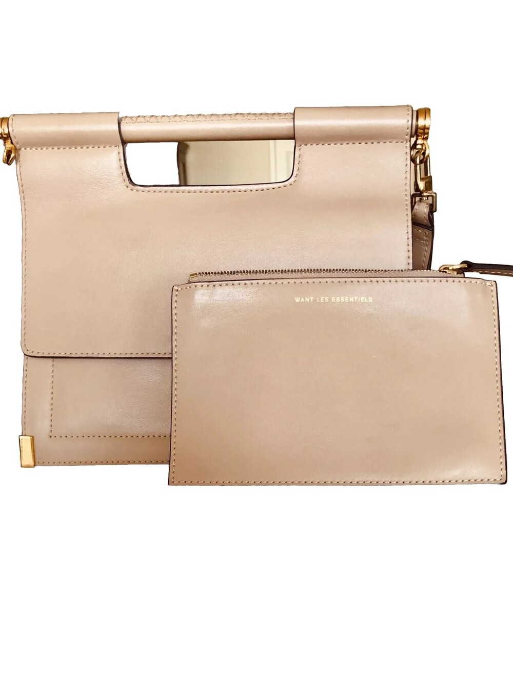 WANT Les Essentiels Designer Purse Bag Beige/Nude Leather With Detachable Pouch